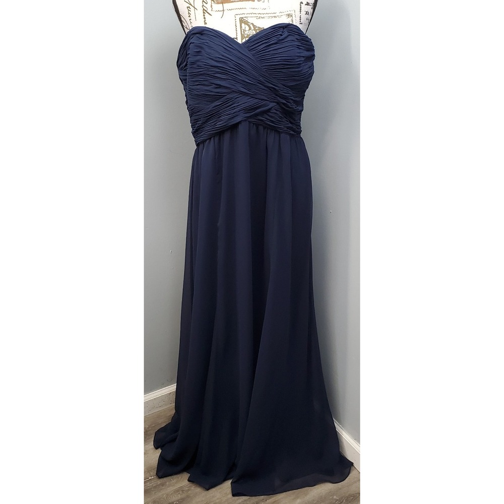 Lauren Ralph Lauren Evening Strapless Maxi Dress Womens 16 Blue Crossover Bodice